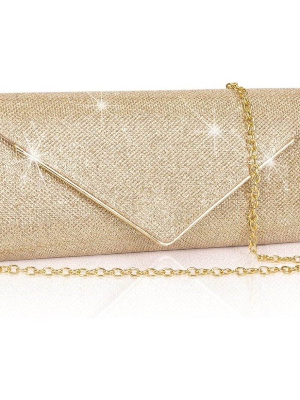 🆕Women Gold Clutch Purses Sparkling Envelope Evening Bag with Detachable Chain